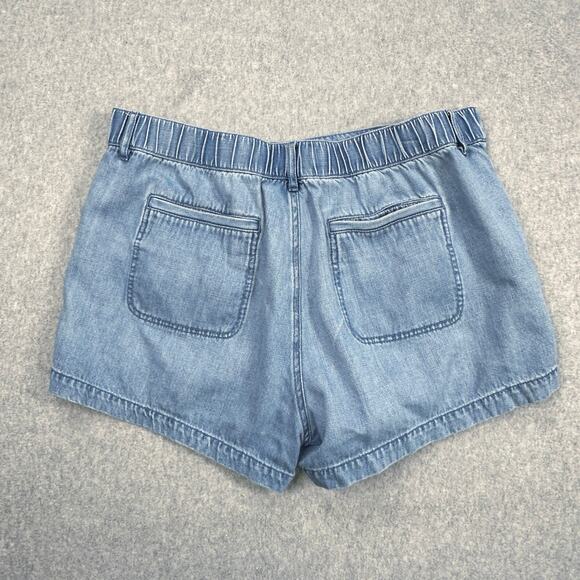 Loft Chambray Jean Shorts WMNS 32 Light Wash Blue Hi-Rise Elastic Waist Stretch - Picture 3 of 8